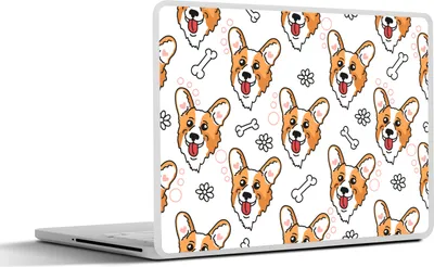 Produktbild von MuchoWow® Laptop Aufkleber Sticker Cover Muster - Hund - Corgi - Jungen - Mädchen - Kinder - Kinder 31x22.5 cm - Laptop-Deko