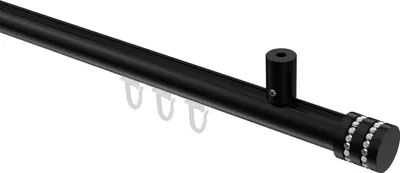Produktbild von Interdeco Innenlaufstange / Gardinenstange mit Innenlauf Schwarz, Typ Sonius Estana (Glitzerkappe) Deckenmontage, 20 mm Ø 1-läufig, 160 cm