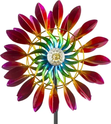 Produktbild von Windrad Windspiel mehrfarbig aus Metall als Gartenstecker Höhe 160 cm Durchmesser 38 cm