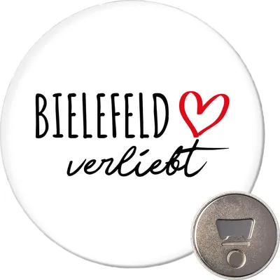 Produktbild von Huuraa Magnet Bielefeld verliebt 59mm Kühlschrankmagnet rund Flaschenöffner Geschenkidee