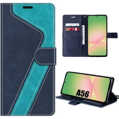 Image de Coque pour Samsung Galaxy A56 5G, Protection Rabat Cuir Synthétique Antichoc Anti-Rayures Bleu