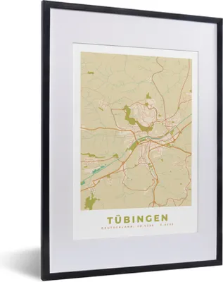 Produktbild von MuchoWow® Gerahmtes Poster Tübingen - Karte - Stadtplan - Vintage 30x40 cm - Poster mit Schwarzem Bilderrahmen Wandposter Rahmen Foto Bilder - Wandposter Schlafzimmer