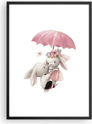 Produktbild von Gerahmtes Poster - Schwarzer Rahmen - Hasen Regenschirm Kinder - 50x70 cm - Wand Bild - Wanddeko - Wandbilder - Kunstposter - Wandposter - Bilderrahmen - Bilder - Kunstdruck - P2BPA50x70-4777