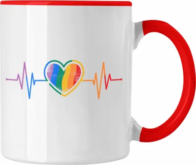 Produktbild von Trendation - LGBT Tasse Geschenk für Schwule Lesben Transgender Regenbogen Herzschlag Lustige Grafik (Rot)