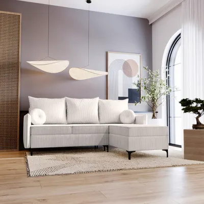 Produktbild von Eckofa L-Form Lion - Wohnzimmersofa mit Schlaffunktion & Bettkasten - Rechts - Beige & Poso 100