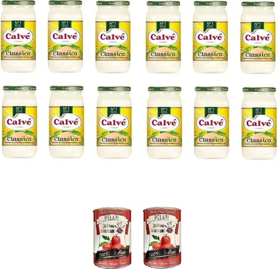 Produktbild von 12x Calve Calvè Klassik Mayonnaise mayo classic Fritessoße Soße Sauce glass 500ml + Italian Gourmet 100% italienische geschälte Tomaten dosen 2x 400g