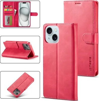 Produktbild von iPhone 15 Plus Hülle, Klapphüllen Brieftasche Leder Magnetverschluss Ständer Schutzhülle für iPhone 15 Plus Rosa