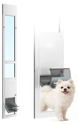 Produktbild von Hundeklappe für Glasschiebetür - Höhenverstellbare Hundetür 1927-2049 mm - Rahmen aus Aluminiumlegierung - Mit Drehscharnier - Abschließbar - Für mittelgroße Hunde Größe M