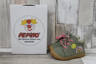 Produktbild von Ricosta Kinder Schnürschuh oliv mit Regenbogen und Sonne 22