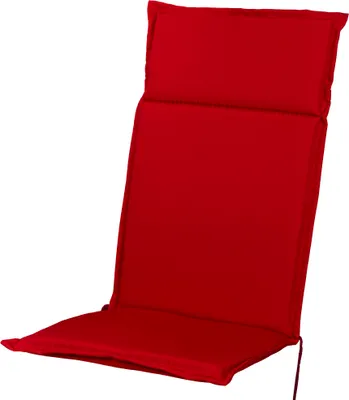A red chair cushion on a white background.