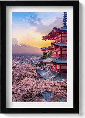 Produktbild von Japanisches Bauwerk– Wandbild mit Rahmen – Gerahmtes Bild  – Wanddekoration – 20x30 cm – Schwarz