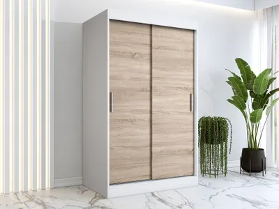 Produktbild von FurMeb24 Schiebetrenschrank GOLD -120x200cm 2-triger Kleiderschrank Ohne Spiegel, Schiebeschrank - (Weiss+Sonoma Eiche)