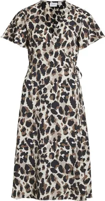 Image de Robe midi Vila Loe à manches courtes, couleur beige, taille 34, pour femme. Couleur : beige, taille : 34