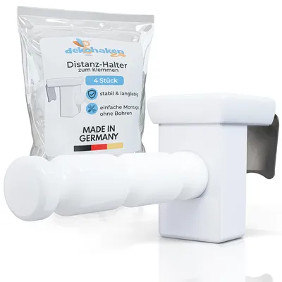 Produktbild von 4x Fensterhaken klemmbar mit Distanzhalter, weiß, Dekohaken, Abstandshalter, Aufhänger für Fensterdekoration, Klemmbereich 10-27 mm