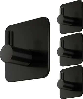 Produktbild von PolkaHome® Handtuchhalter ohne Bohren, 4er Set, selbstklebende Wandhaken, Edelstahl, Schwarz Matt, für Bad, Küche, Flur, Kleiderhaken