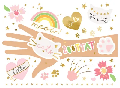 Produktbild von PartyDeco abwaschbare Tattoos Katzen Mix 1 Packung 12 Stück