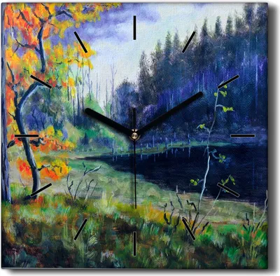 Produktbild von Coloray Hodiny Unikátní 30x30 cm  Tiché hodiny Pro obývací pokoj a kuchyň Nástěnné hodiny Plátno Černé ručičky hodin - Jezerní stromy