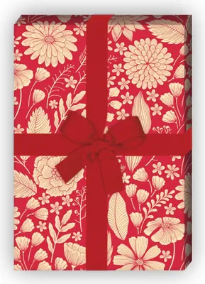 Produktbild von Rotes Blumen Geschenkpapier zum Einpacken mit zarten Blüten 32 x 48cm - G10259, 32 x 48cm
