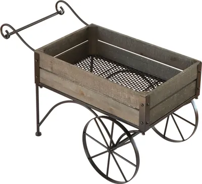Deko-Wagen Schubkarre aus Metall & Holz mit Rädern 63 cm lang Blumen-Deko Vintage Hochzeit Geburtstag Party-Deko Garten Dekoration Balkon Wohnzimmer