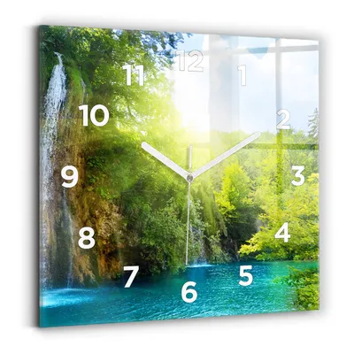 Produktbild von Wallfluent Wanduhr – Stilles Quarzuhrwerk - Uhr Dekoration Wohnzimmer Schlafzimmer Küche - Zifferblatt - weiße Zeiger - 30x30 cm - Lagunenlandschaft