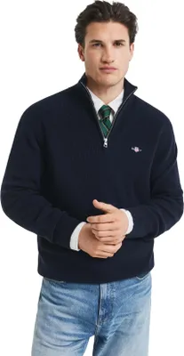 Produktbild von Gant pullover dunkelblau uni gestrickt normale Passform mit halbem Reißverschluss
