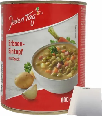 Produktbild von Jeden Tag Erbseneintopf mit Speck Fertiggericht (800g Dose) + usy Block