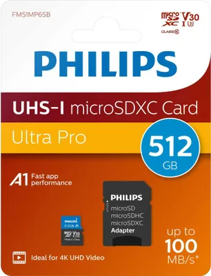 Productafbeelding van Philips MicroSDXC-kaart, 512 GB, Klasse 10, UHS-I U3, inclusief adapter