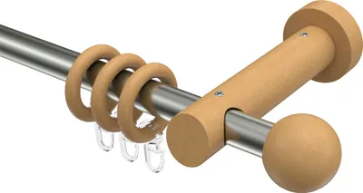 Produktbild von Interdeco Gardinenstange / Vorhangstange Edelstahl-Optik / Buche lackiert, Typ Talena Luina (Kugel), 20 mm Ø 1-läufig, 540 cm