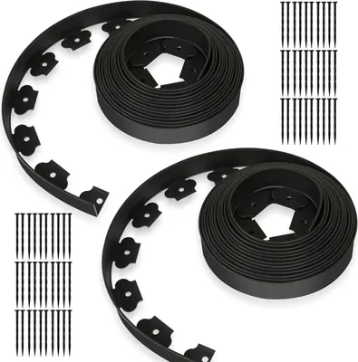 Image de Bordure de pelouse flexible 20m x 5cm avec 60 ancrages en plastique pour l'ancrage Bordure de massif Noir