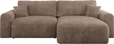Produktbild von MKS MEBLE Cord Sofa L-Form, Ecksofa mit Schlaffunktion, Wohnlandschaft L-Form mit Kissen, Couch L-Form - Nelson - Braun Cord