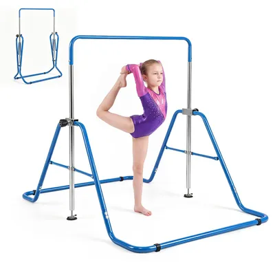 Imagen del producto de Barra de gimnasia COSTWAY con acolchado, barra de equilibrio con 5 niveles de altura y estructura triangular, con capacidad de hasta 65 kg, barra de gimnasia plegable para niños a partir de 3 años