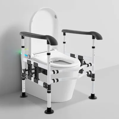 Zdjęcie produktu dla Podpórka toaletowa – regulowana rama zabezpieczająca do toalety – regulowana wysokość i szerokość – antypoślizgowe uchwyty – dla seniorów – czarna
