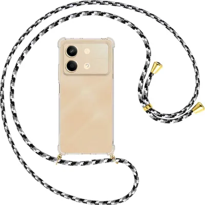 Produktbild von Handykette Backcover-Schutzhülle mit Band (Metall goldfarben) für Xiaomi Redmi Note 13 Pro 5G - schwarz/grau/weiß