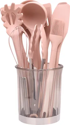 Produktbild von STILVORA Kochbesteck-Set 12-teiliges, Silikon Küchenutensilien Set – Hitzebeständig, antihaft & langlebig, Kochlöffel, Pfannenwender, Suppenkelle, Rosa