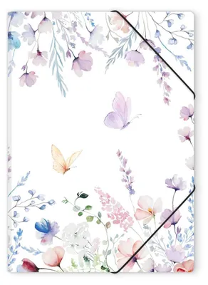 Image de Classeur A4 avec élastique et 3 rabats en PP, motif floral, couleur blanche