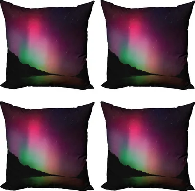 Produktbild von ABAKUHAUS Nordlicht Kissenbezug Set (4 Stück), natürliche Vorkommen, Moderner Doppelseitiger Digitaldruck, 40 cm x 40 cm, Mehrfarbig
