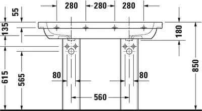 Produktbild von Duravit Duravit Doppelwaschtisch D-CODE m ÜL HLB 1200x490mm we 1 HL