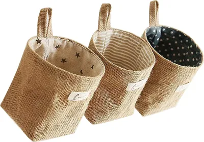 Produktbild von Aufbewahrungskorb aus Baumwolle und Leinen, 3-teiliges Set faltbarer Aufbewahrungsboxen aus Leinen, Hängeaufbewahrungstaschen, für Spielzeug, Make-up, Kleinigkeiten, Schlüssel, Toilettenpapier, Topfpflanzen
