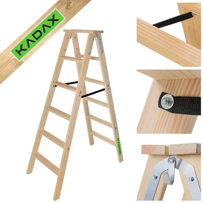 Image de KADAX Escabeau en bois, extensible, 2x6 marches, pliable, double face