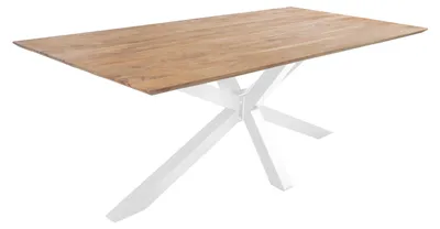 Produktbild von Esstisch 180x90 cm Akazie massiv eichenfarben schweizer Kante Spider-Gestell weiß DEAN