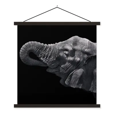 Produktbild von MuchoWow® Textilposter Elefant - Tiere - Schwarz - Natur 120x120 cm mit schwarzem Rahmen - Aufhängungsset