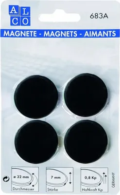 Produktbild von Alco Haftmagnet 7mm Ø 32mm schwarz 4 Stück
