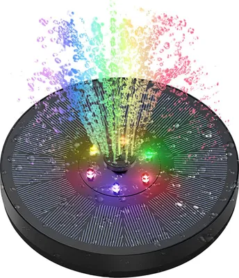 Produktbild von Solar Wasserbrunnen 3W Kreisform mit 7 bunten LED-Lichtern, Schwimmende Solar Teichpumpe mit Akku für Vogeltränke & Garten