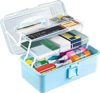 Produktbild von Famanu Aufbewahrungsbox für Medikamente und kleine Gegenstände - Multifunktionale Organizer mit 3 Ebenen und Tragegriff - 33 x 19 x 17,5 cm