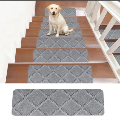 Obrázek produktu pro Sada 15 samolepicích schodových rohoží světle šedá 55 x 19 cm
