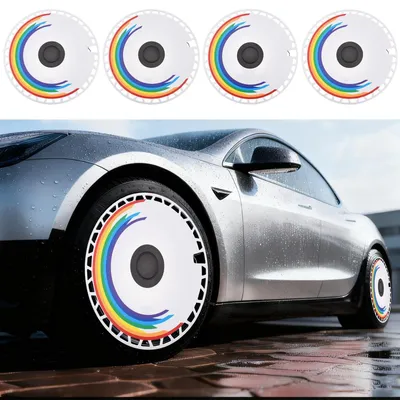Productafbeelding van Wieldoppen 12 Inch - Set van 4 - ABS-Kunststof - Regenboogpatroon - Voor Stalen Velgen