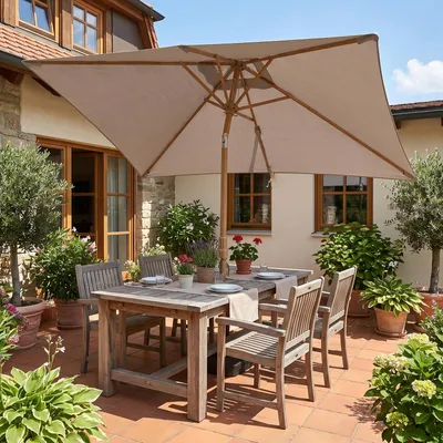 Produktbild von Sekey Rechteckschirm 300x200cm Holzoptik Eckiger Sonnenschirm für Garten Terrasse Hof