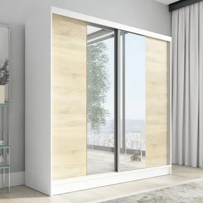 Produktbild von Schwebetürenschrank, 2-türig Schrank mit Spiegel  DUO 200 (Weiß, Schwarz, Somona)
