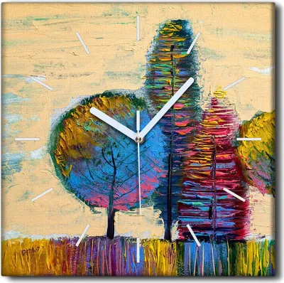 Produktbild von Coloray Uhr auf Leinwand 30x30 cm Wand Uhr Dekoration Wohnzimmer Segeltuch weiße Zeiger -Bäume verlässt die Natur.