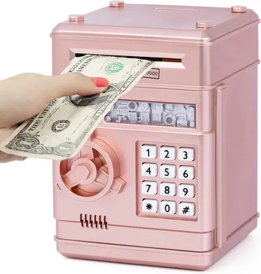 Produktbild von Elektronische Spardose in Gold und Rosa mit Passwortschutz, Geldautomaten-Tresor, für Kinder von 3-7 Jahren – Geburtstagsgeschenk